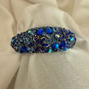Crystal Pave Blue Statement Bracelet-clamper cuff style